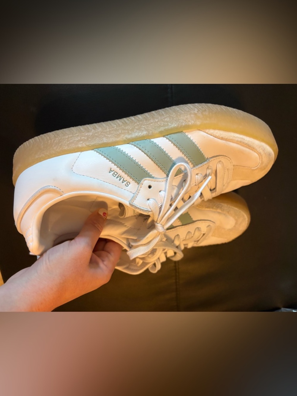 adidas White Sneakers with Mint Stripes Size 9 - Picture 4 of 6